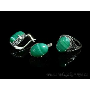 Кольцо и серьги с агатом тонированным, цвет зеленый