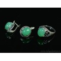 Кольцо и серьги с агатом тонированным, цвет зеленый