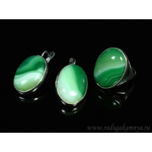 Кольцо и серьги с агатом тонированным, цвет зеленый