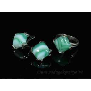 Кольцо и серьги с агатом тонированным, цвет зеленый