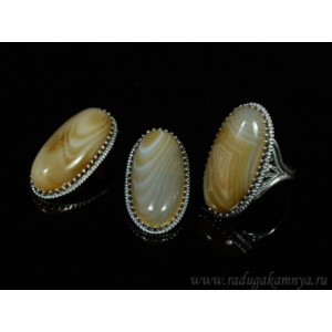 Кольцо и серьги с агатом тонированным, цвет кофе