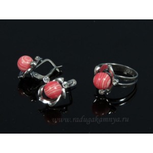 Кольцо и серьги с агатом тонированным