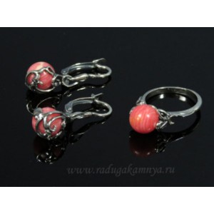 Кольцо и серьги с агатом тонированным