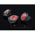 Кольцо и серьги с агатом тонированным, цвет красный