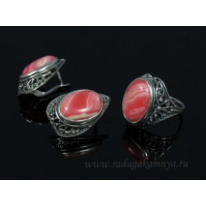 Кольцо и серьги с агатом тонированным, цвет красный