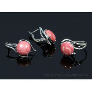 Кольцо и серьги с агатом тонированным, цвет  красный