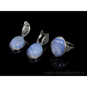 Кольцо и серьги с агатом тонированным, цвет лаванда Кольцо и серьги с агатом тонированным, цвет лаванда