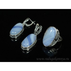 Кольцо и серьги с агатом тонированным, цвет лаванда Кольцо и серьги с агатом тонированным, цвет лаванда