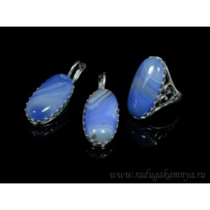 Кольцо и серьги с агатом тонированным, цвет лаванда