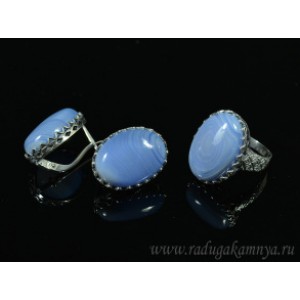 Кольцо и серьги с агатом тонированным, цвет лаванда