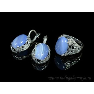 Кольцо и серьги с агатом тонированным, цвет лаванда