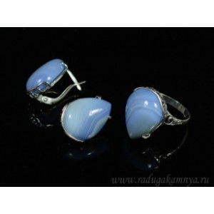 Кольцо и серьги с агатом тонированным, цвет лаванда