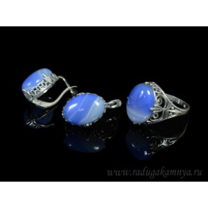 Кольцо и серьги с агатом тонированным, цвет лаванда