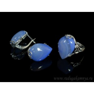 Кольцо и серьги с агатом тонированным, цвет лаванда