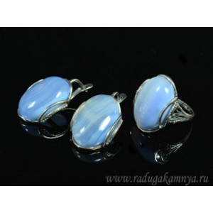 Кольцо и серьги с агатом тонированным, цвет лаванда Кольцо и серьги с агатом тонированным, цвет лаванда