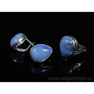 Кольцо и серьги с агатом тонированным, цвет лаванда