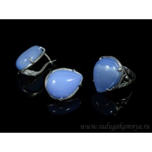 Кольцо и серьги с агатом тонированным, цвет лаванда