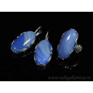 Кольцо и серьги с агатом тонированным, цвет лаванда