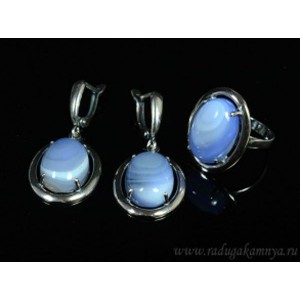 Кольцо и серьги с агатом тонированным, цвет лаванда