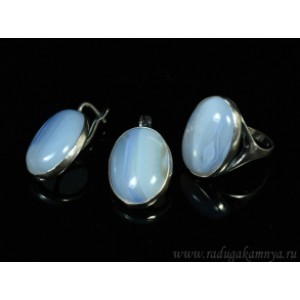 Кольцо и серьги с агатом тонированным, цвет лаванда