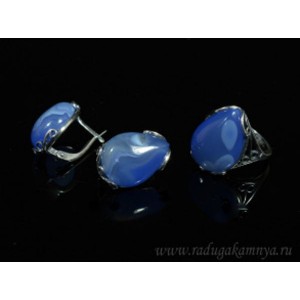 Кольцо и серьги с агатом тонированным, цвет лаванда