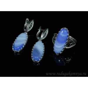 Кольцо и серьги с агатом тонированным, цвет лавандовый