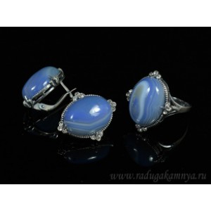 Кольцо и серьги с агатом тонированным, цвет лавандовый