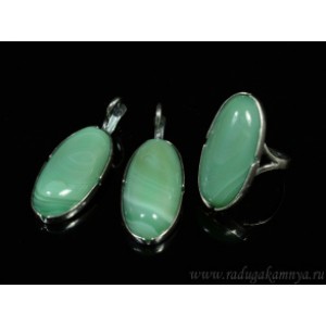 Кольцо и серьги с агатом тонированным, цвет светл.зеленый Кольцо и серьги с агатом тонированным, цвет светл.зеленый