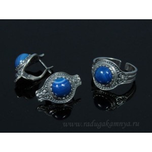 Кольцо и серьги с агатом тонированным