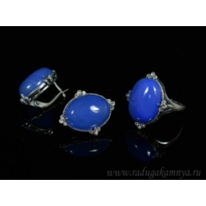 Кольцо и серьги с агатом тонированным, цвет сиреневый