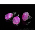 Кольцо и серьги с агатом тонированным, цвет фуксия