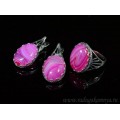 Кольцо и серьги с агатом тонированным, цвет фуксия