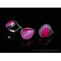 Кольцо и серьги с агатом тонированным, цвет фуксия