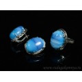 Кольцо и серьги с агатом тонированным,цвет голубой