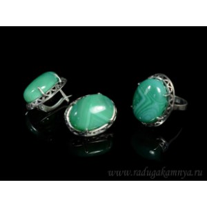 Кольцо и серьги с агатом тонированным,цвет зеленый