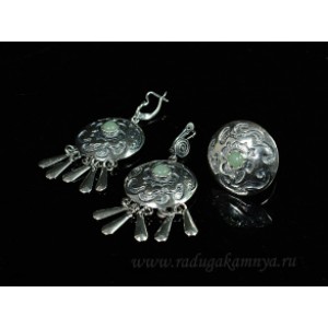 Кольцо и серьги (мельхиор) авантюрин зеленый