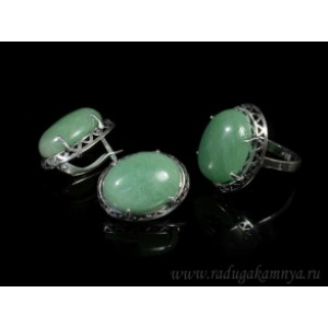 Кольцо и серьги авантюрин зеленый