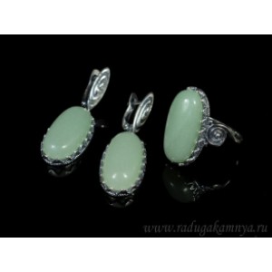 Кольцо и серьги авантюрин зеленый
