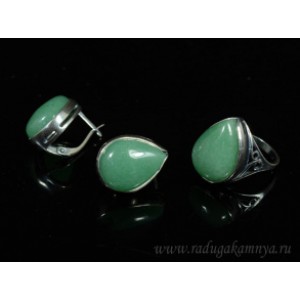 Кольцо и серьги авантюрин зеленый