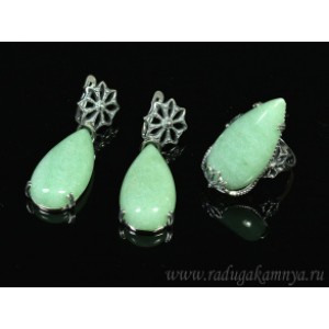 Кольцо и серьги авантюрин зеленый
