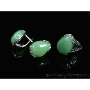 Кольцо и серьги авантюрин зеленый