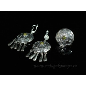 Кольцо и серьги унакит (мельхиор)