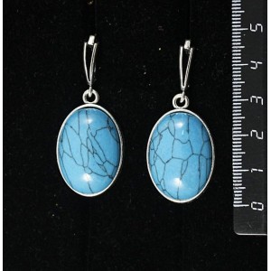 Серьги из бирюзы (иск.), простой овал 25х18мм, швензы посеребрение