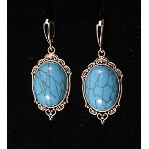 Серьги из бирюзы (иск.), овал 25х18мм, "медальон", швензы посеребрение