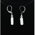 Серьги из кварца белого, брусок 12х4мм + хрусталь