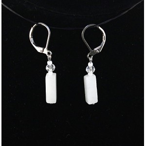 Серьги из кварца белого, брусок 12х4мм + хрусталь