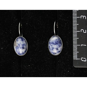 Cерьги из лазурита бело-синего, овал 14х10мм, замок петелька