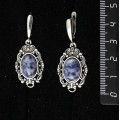 Серьги из лазурита бело-синего, основа "принцесса", овал 14х10мм, швензы посеребрение
