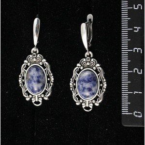 Серьги из лазурита бело-синего, основа "принцесса", овал 14х10мм, швензы посеребрение