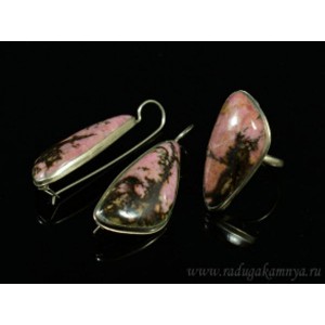 Кольцо и серьги родонит грация